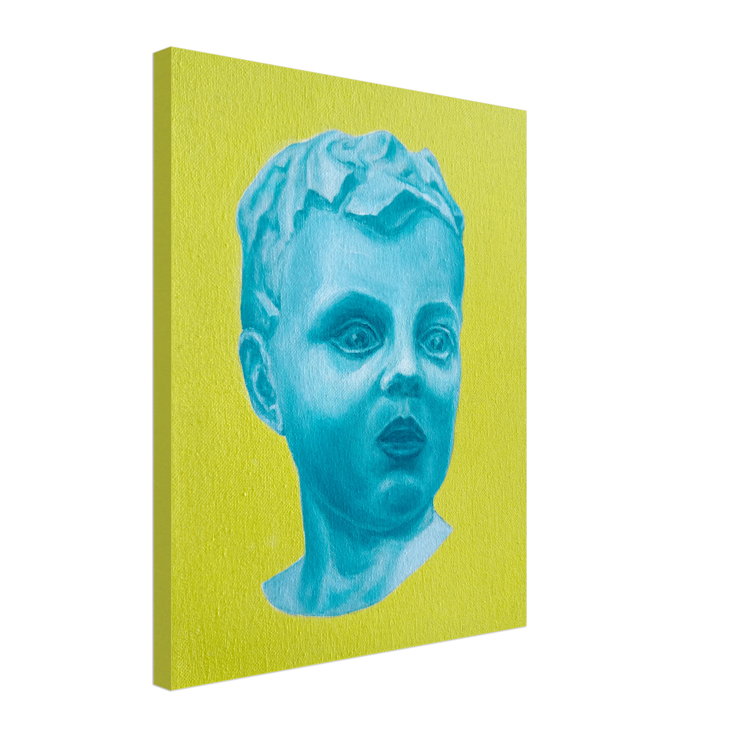 Canvas print with a blue portrait on a yellow background