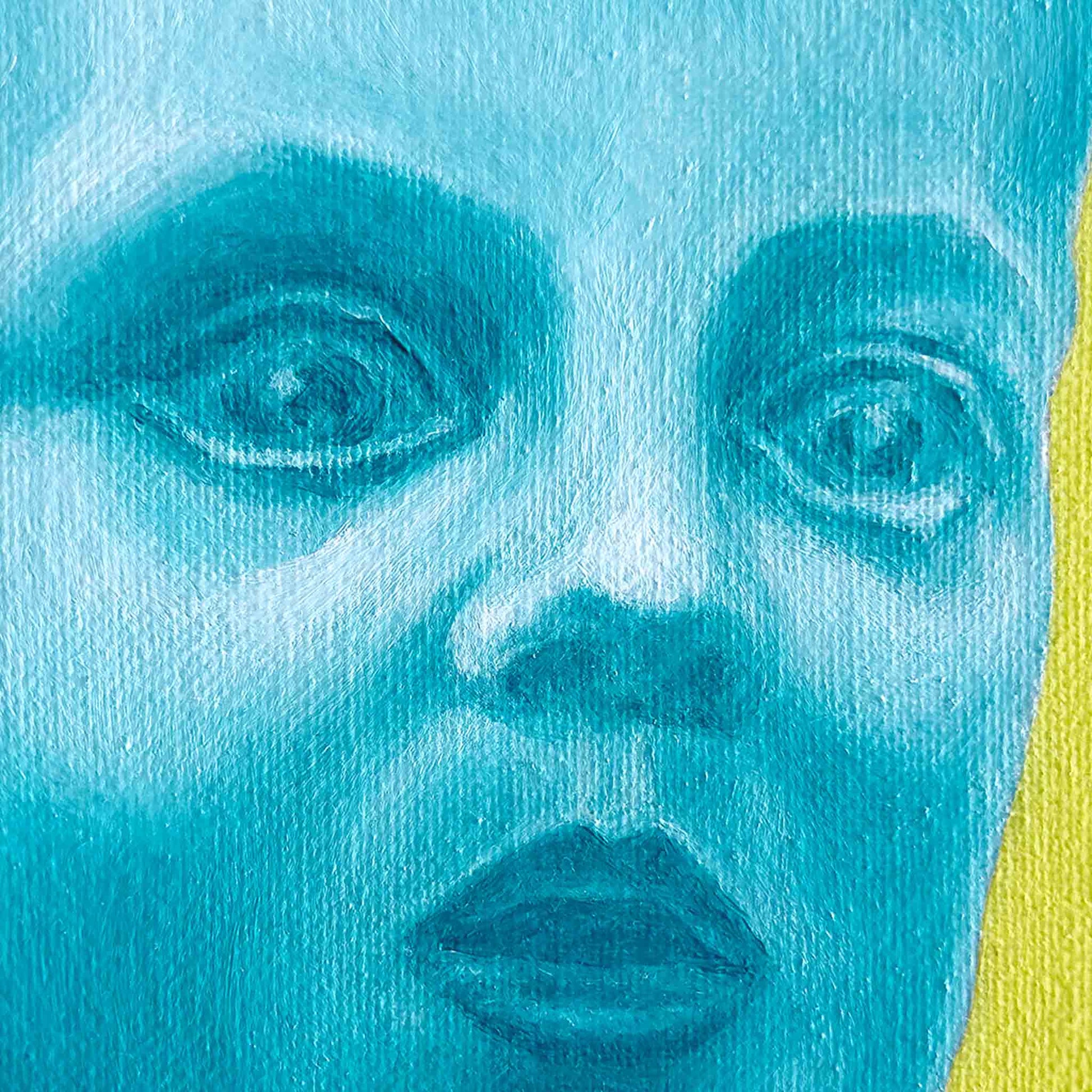 Close-up of a face with blue and yellow colors