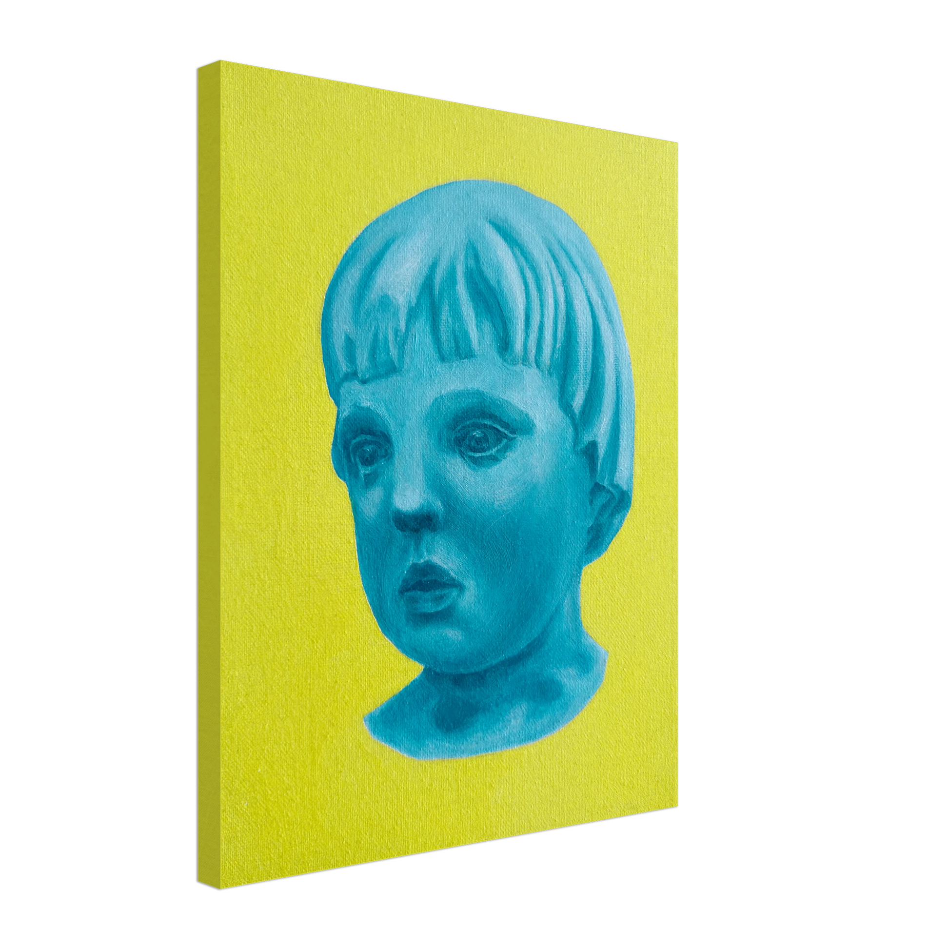 Canvas print with a blue portrait on a yellow background