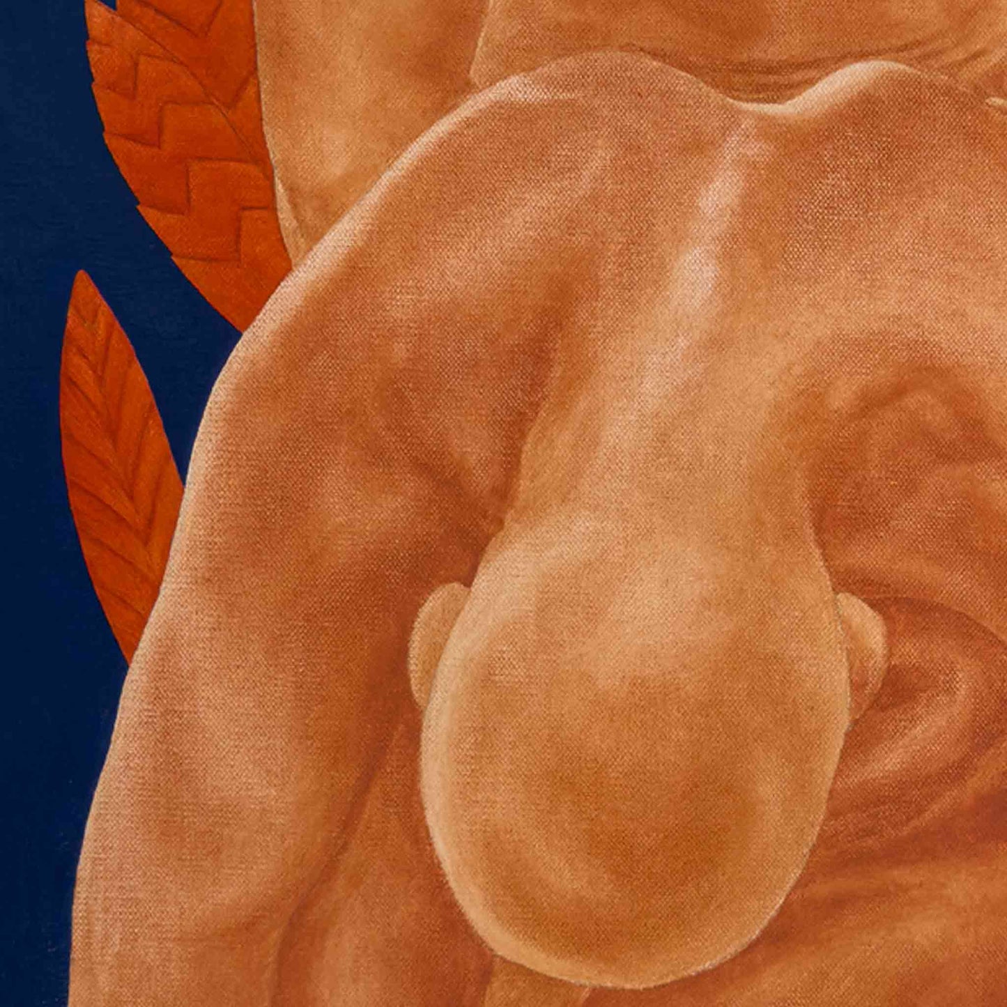 Close-up of a figure with a blue background