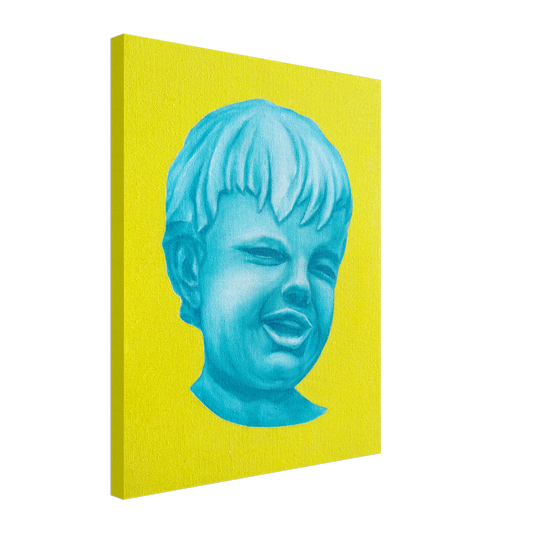 Canvas print with a blue portrait of a child on a yellow background