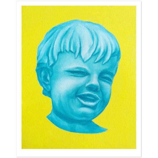 Blue face on a yellow background