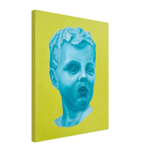 Canvas print with a blue portrait on a yellow background