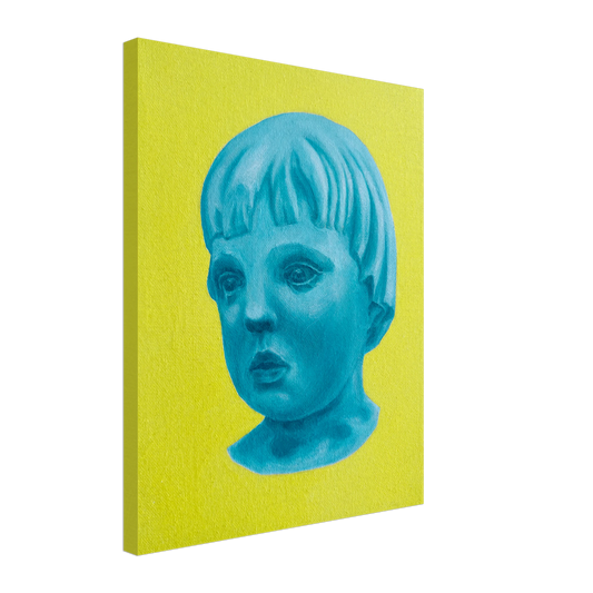 Canvas print with a blue portrait on a yellow background